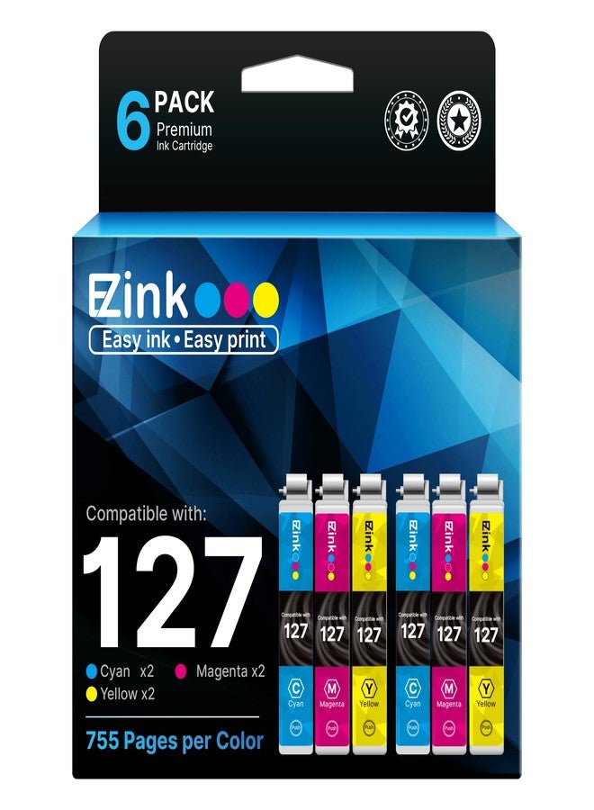 إي-زي إنك عبوة من 6 خراطيش حبر مُعاد تصنيعها من EZ Ink، بديلة لخراطيش إبسون 127 T127، متوافقة مع طابعات NX530 625 WF-3520 WF-3530 WF-3540 WF-7010 WF-7510 7520 545 645 (2 سماوي، 2 أرجواني، 2 أصفر) - Image 1